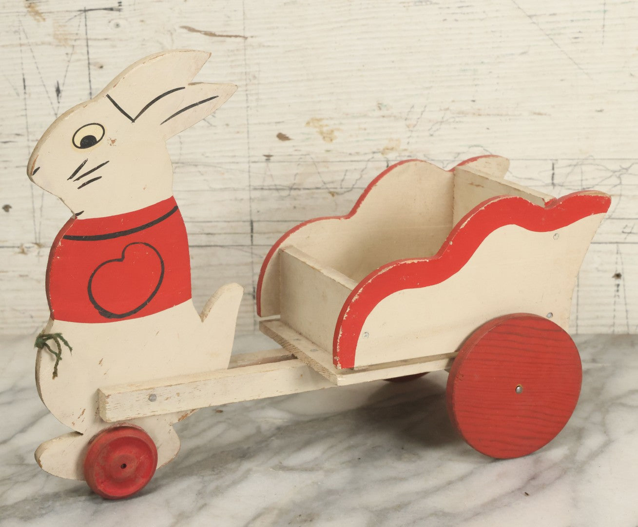 Lot 015 - Vintage Folk Art Wood Cut Peter Rabbit Pull-Along Toy, Dolls Carriage, Hand Painted