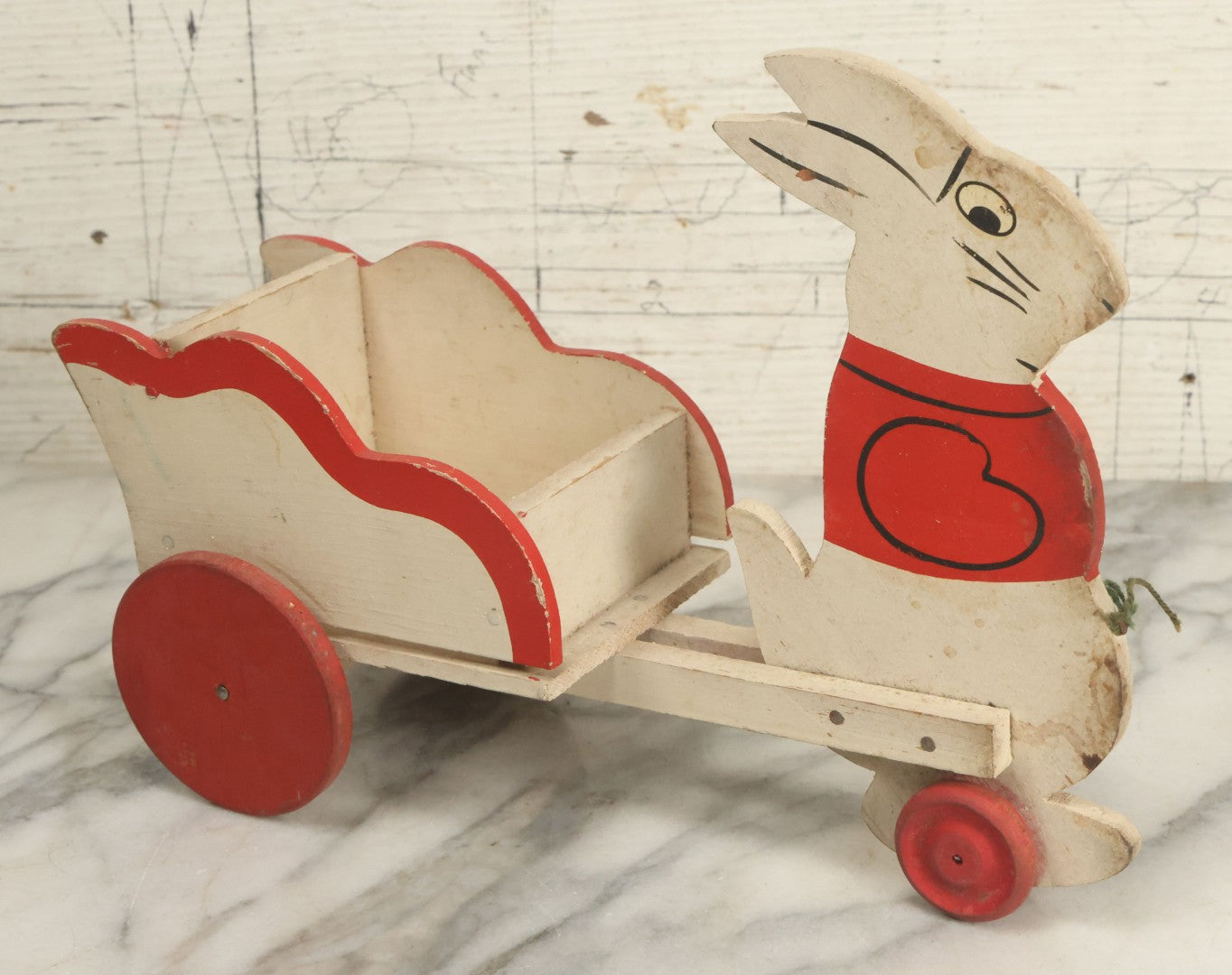 Lot 015 - Vintage Folk Art Wood Cut Peter Rabbit Pull-Along Toy, Dolls Carriage, Hand Painted