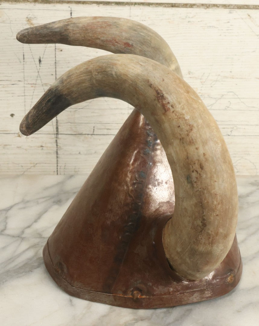 Lot 018 - Vintage Theater Costume Welded Metal Viking Helmet With Real Animal Horns