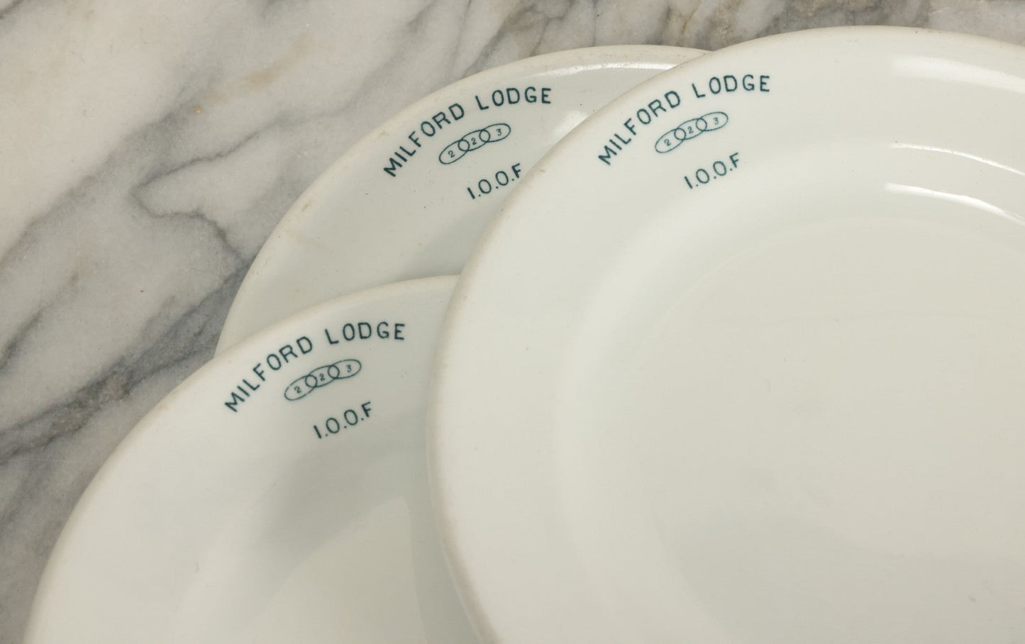 Lot 022 - Grouping Of Three Odd Fellows I.O.O.F. Milford Lodge No. 223, Massachusetts, Dinnerware Plates, By Grindley Hotel Ware, England