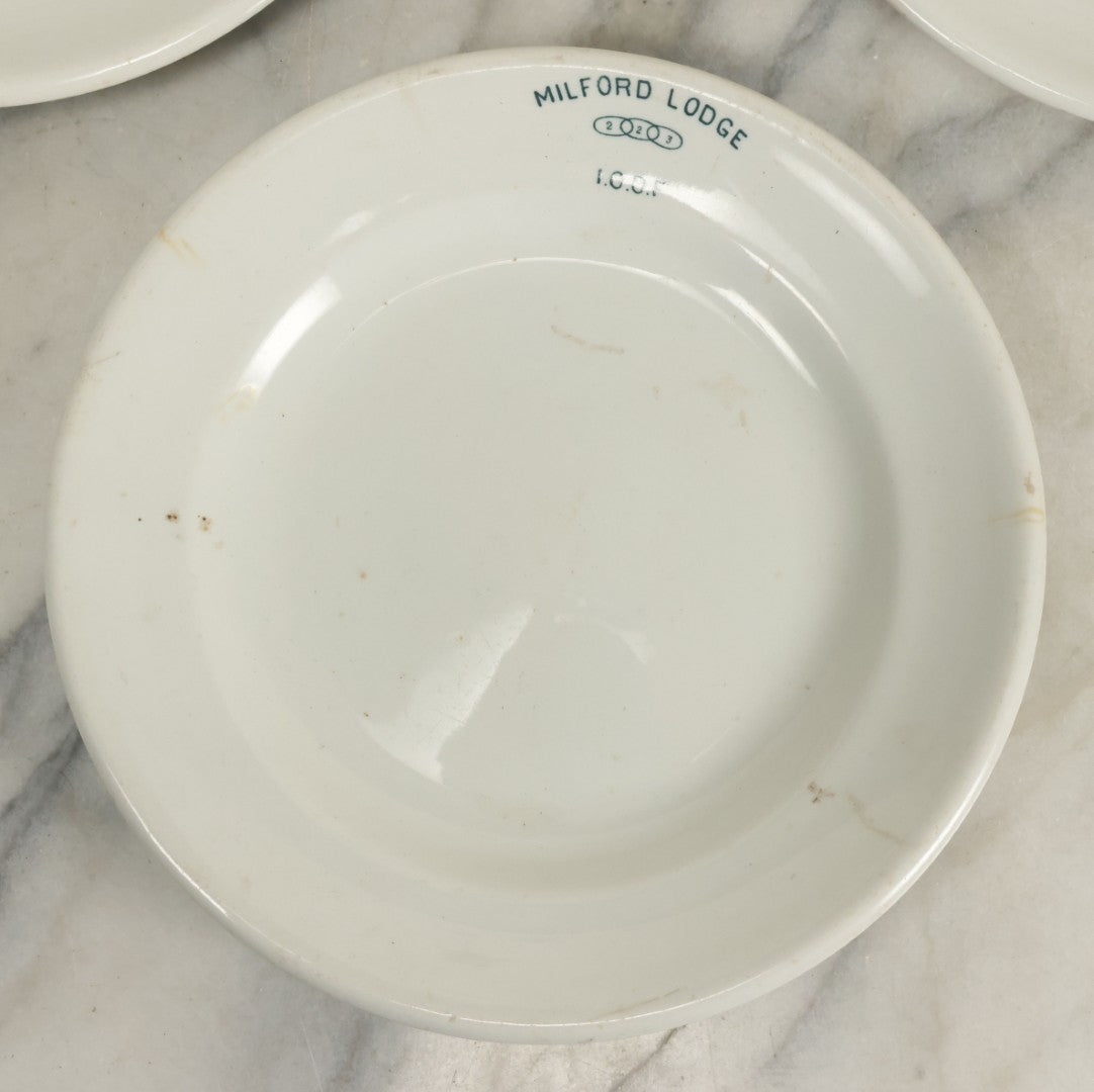 Lot 022 - Grouping Of Three Odd Fellows I.O.O.F. Milford Lodge No. 223, Massachusetts, Dinnerware Plates, By Grindley Hotel Ware, England