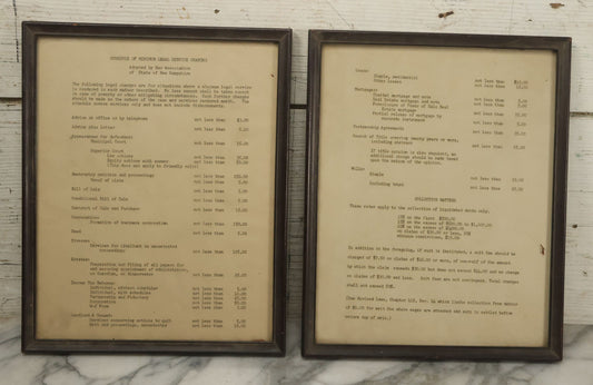 Lot 031 - Pair Of Framed Law Office Price Lists, Schedule Of Minimum Legal Service Charges, Adopted By Bar Association Of State Of New Hampshire, Circa Early 20th Century