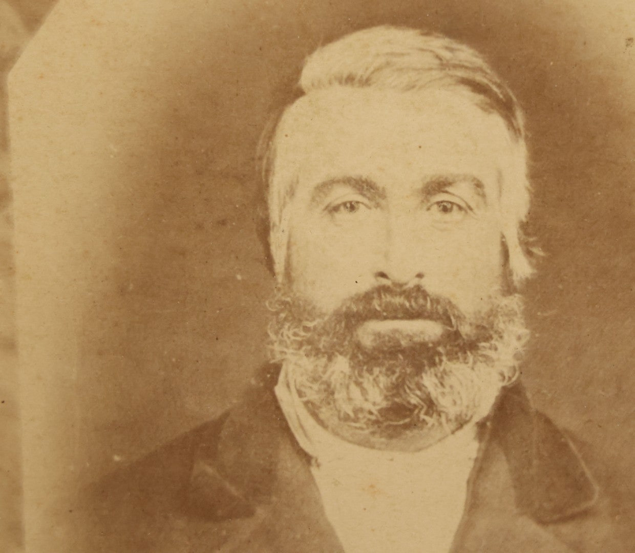 Lot 032 - Antique Boarded Photograph Of Bearded Man, With Lock Of Gray Hair, M.H. Anderson, Photographer, Harlansburg, Pennsylvania, Note Hair Likely Added Later, Professionally Framed In Modern Frame