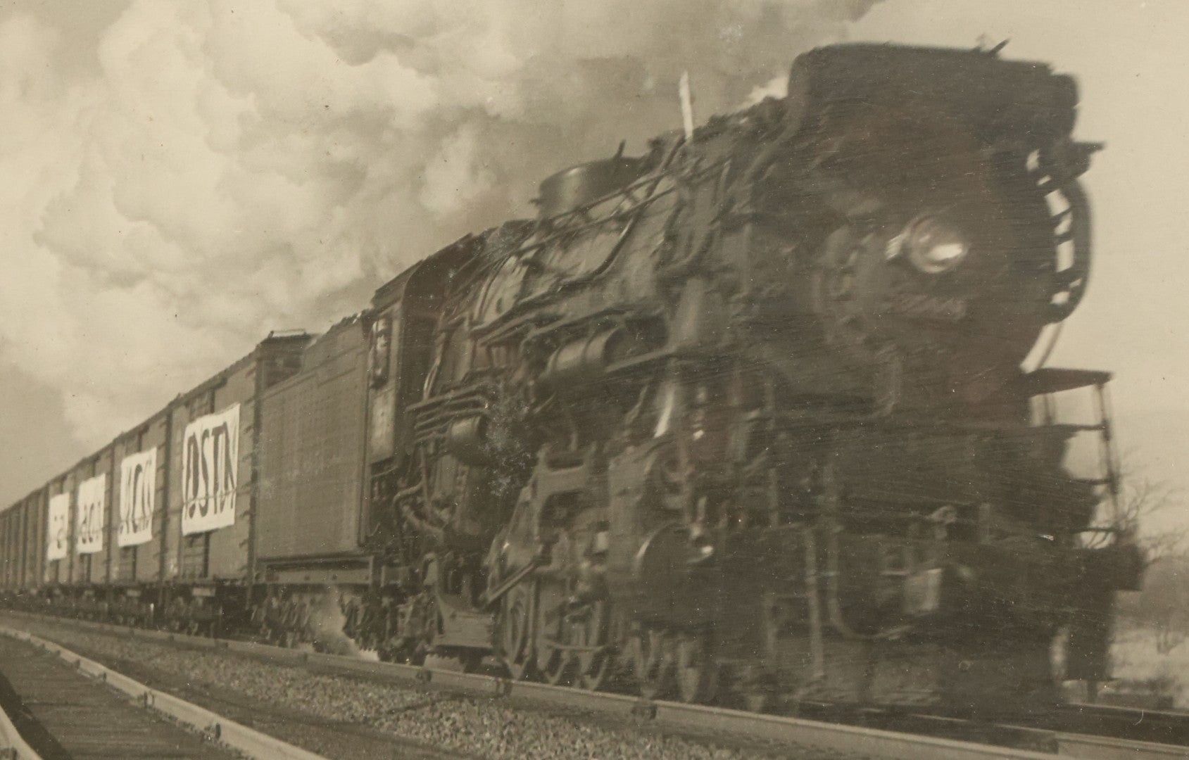 Lot 035 - Vintage Framed Glossy Photograph Of A Railroad Locomotive Train Alongside Power Lines, Circa 1920, In Frame