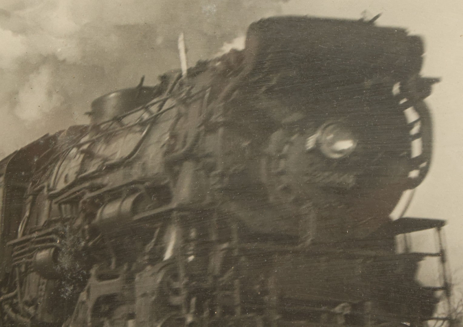 Lot 035 - Vintage Framed Glossy Photograph Of A Railroad Locomotive Train Alongside Power Lines, Circa 1920, In Frame