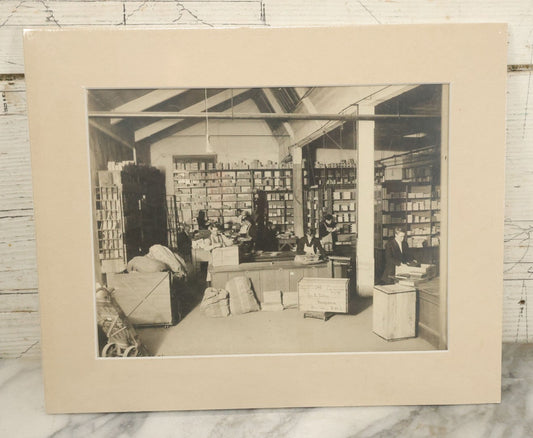Lot 037 - Antique Boarded Photograph Of Post Office Interior And Postal Workers, With Modern Mat, Shrink Wrapped