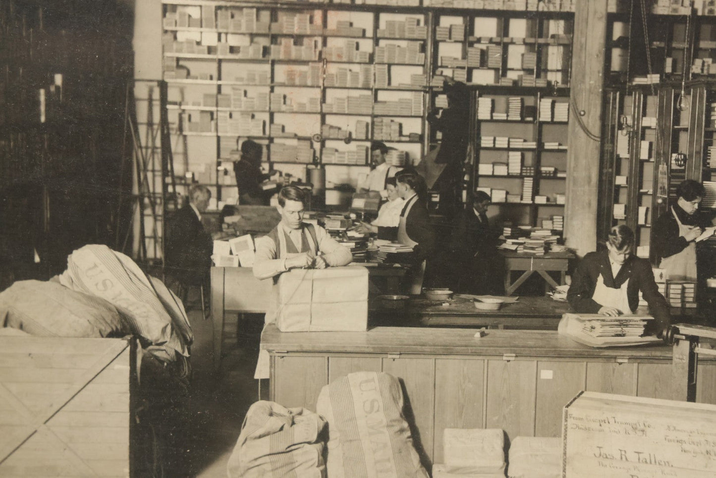 Lot 037 - Antique Boarded Photograph Of Post Office Interior And Postal Workers, With Modern Mat, Shrink Wrapped