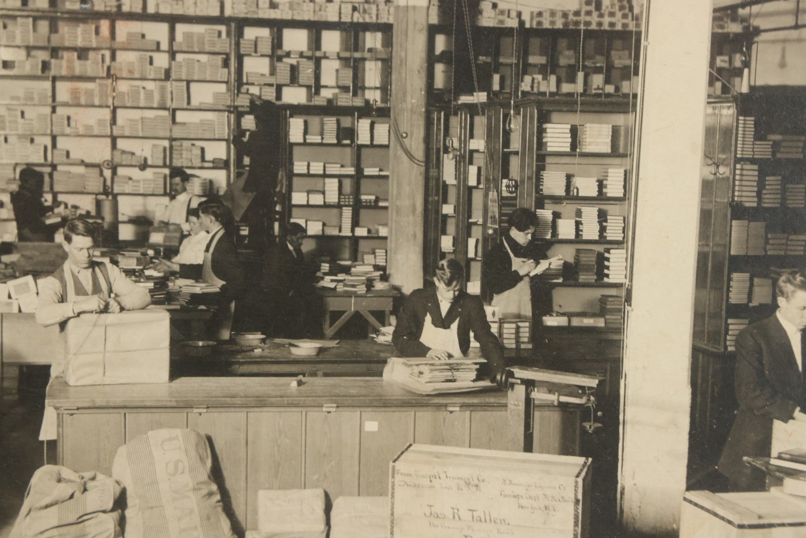 Lot 037 - Antique Boarded Photograph Of Post Office Interior And Postal Workers, With Modern Mat, Shrink Wrapped