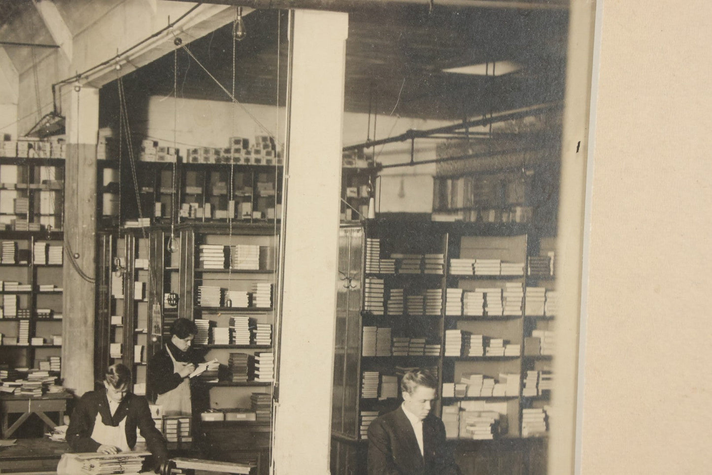 Lot 037 - Antique Boarded Photograph Of Post Office Interior And Postal Workers, With Modern Mat, Shrink Wrapped