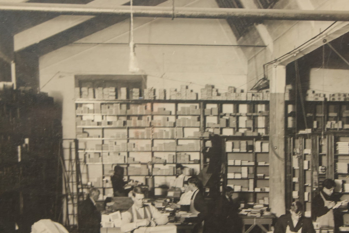 Lot 037 - Antique Boarded Photograph Of Post Office Interior And Postal Workers, With Modern Mat, Shrink Wrapped