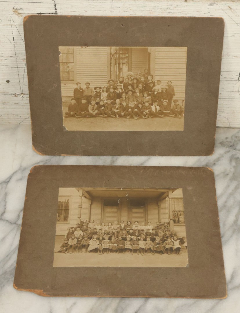 Lot 039 - Pair Of Antique Boarded Photographs Of School Children Outside Of Schoolhouse, Including Hall Place School, Exeter, New Hampshire
