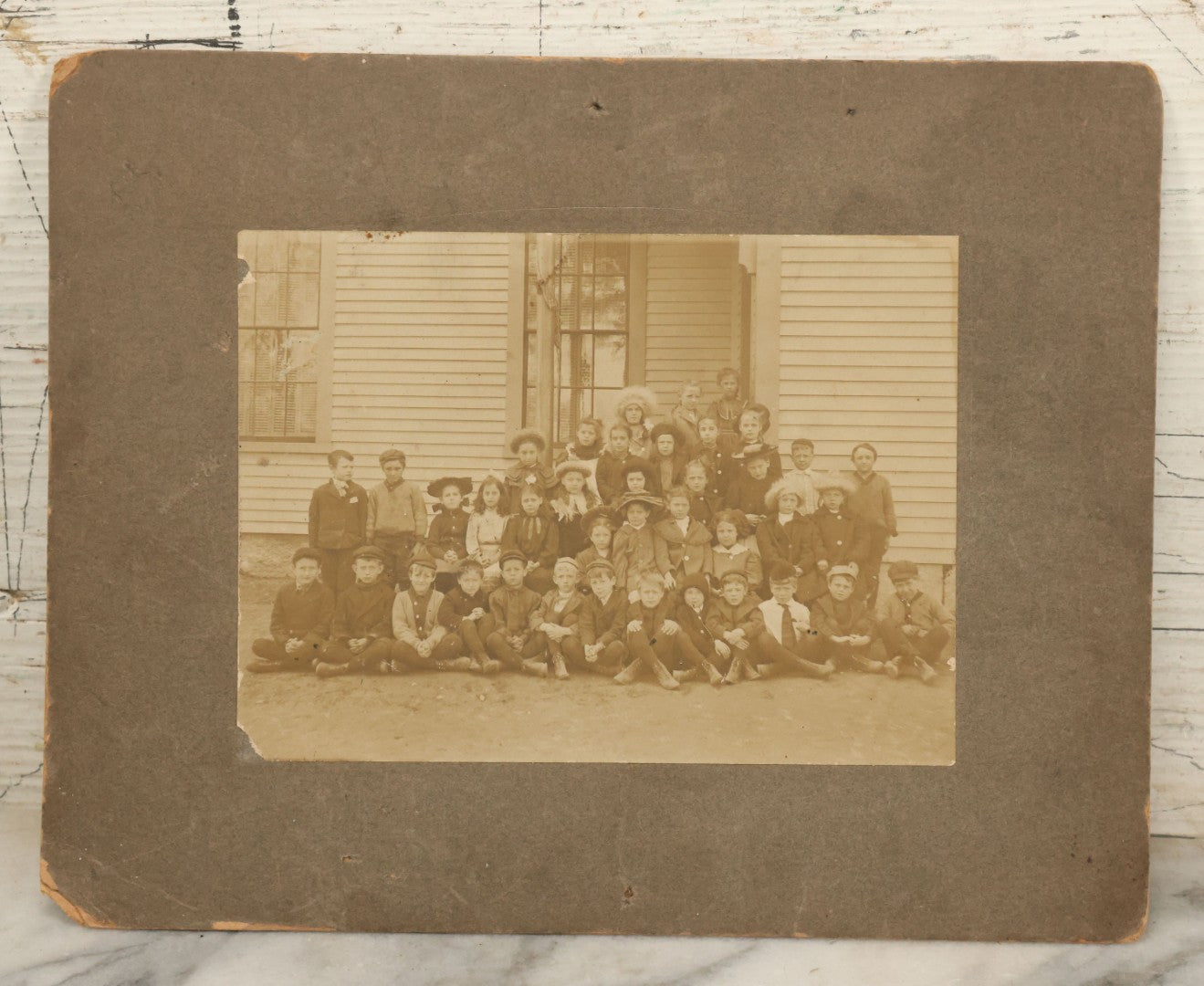 Lot 039 - Pair Of Antique Boarded Photographs Of School Children Outside Of Schoolhouse, Including Hall Place School, Exeter, New Hampshire