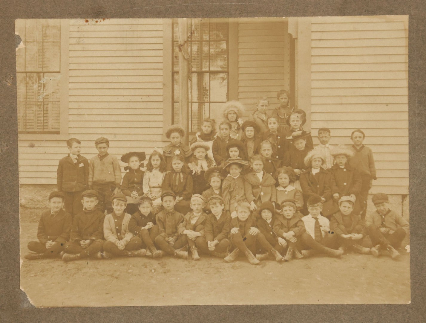 Lot 039 - Pair Of Antique Boarded Photographs Of School Children Outside Of Schoolhouse, Including Hall Place School, Exeter, New Hampshire