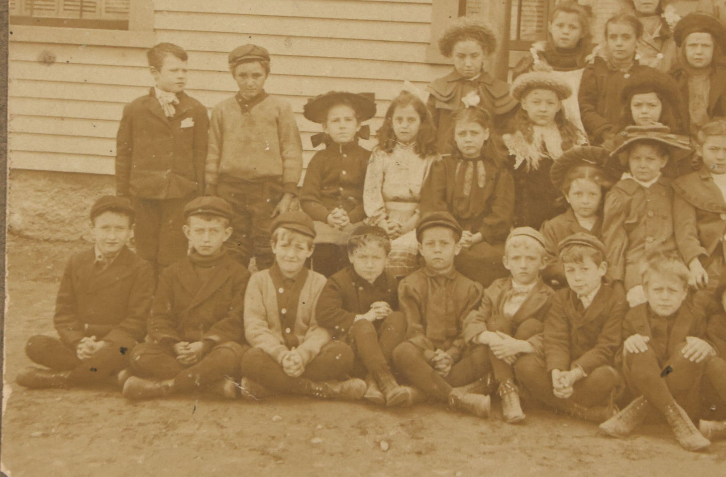 Lot 039 - Pair Of Antique Boarded Photographs Of School Children Outside Of Schoolhouse, Including Hall Place School, Exeter, New Hampshire