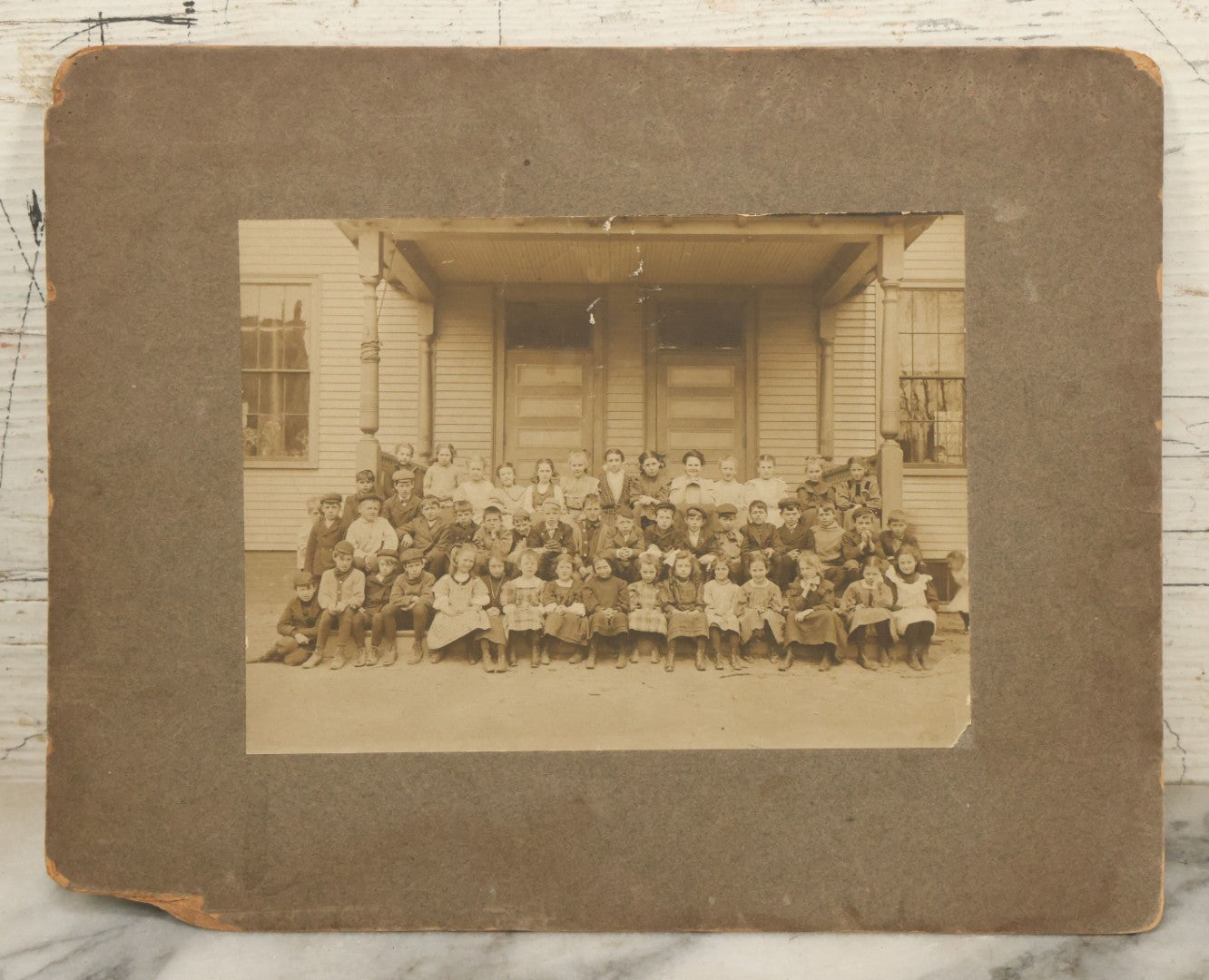 Lot 039 - Pair Of Antique Boarded Photographs Of School Children Outside Of Schoolhouse, Including Hall Place School, Exeter, New Hampshire