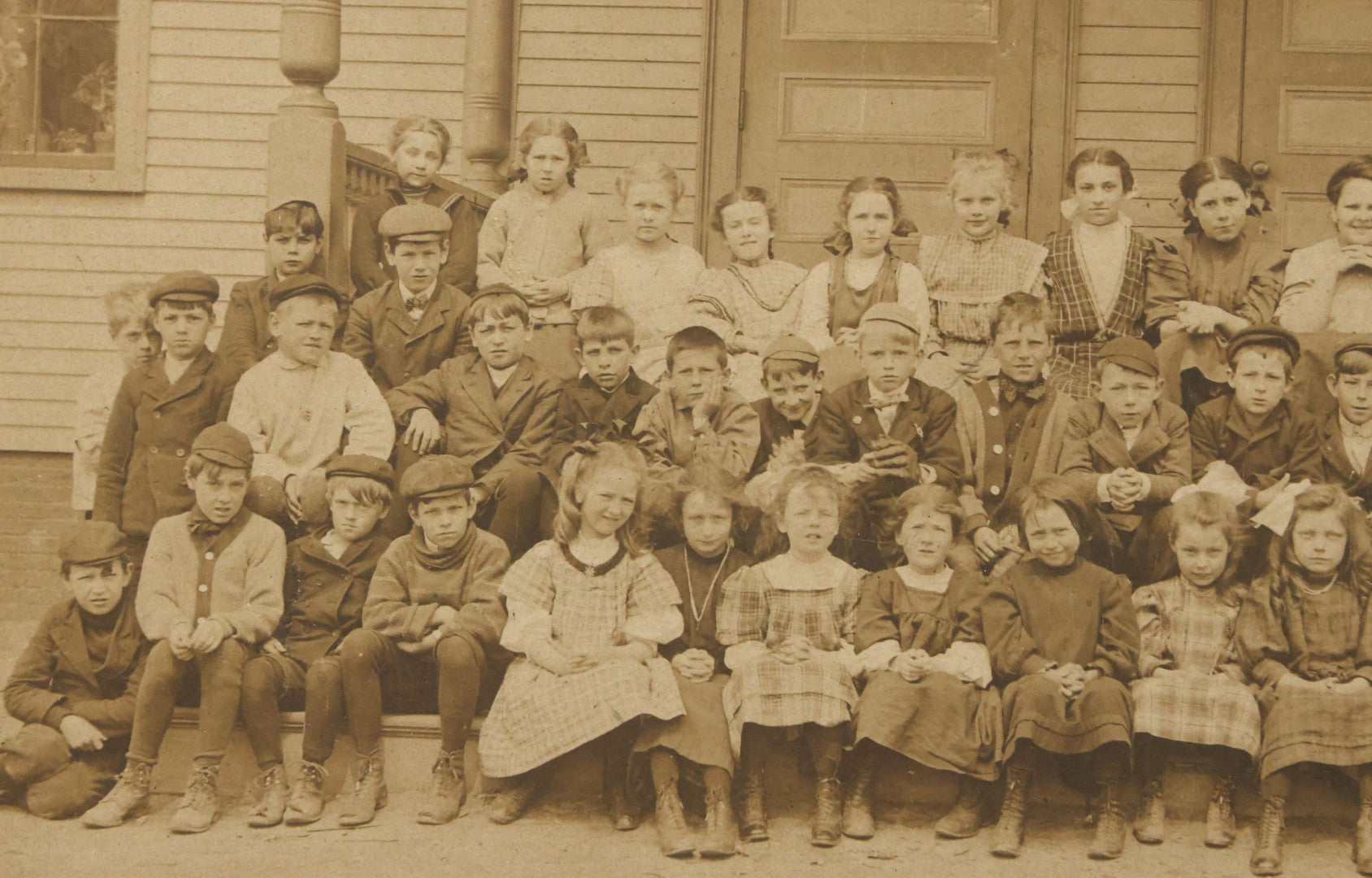 Lot 039 - Pair Of Antique Boarded Photographs Of School Children Outside Of Schoolhouse, Including Hall Place School, Exeter, New Hampshire