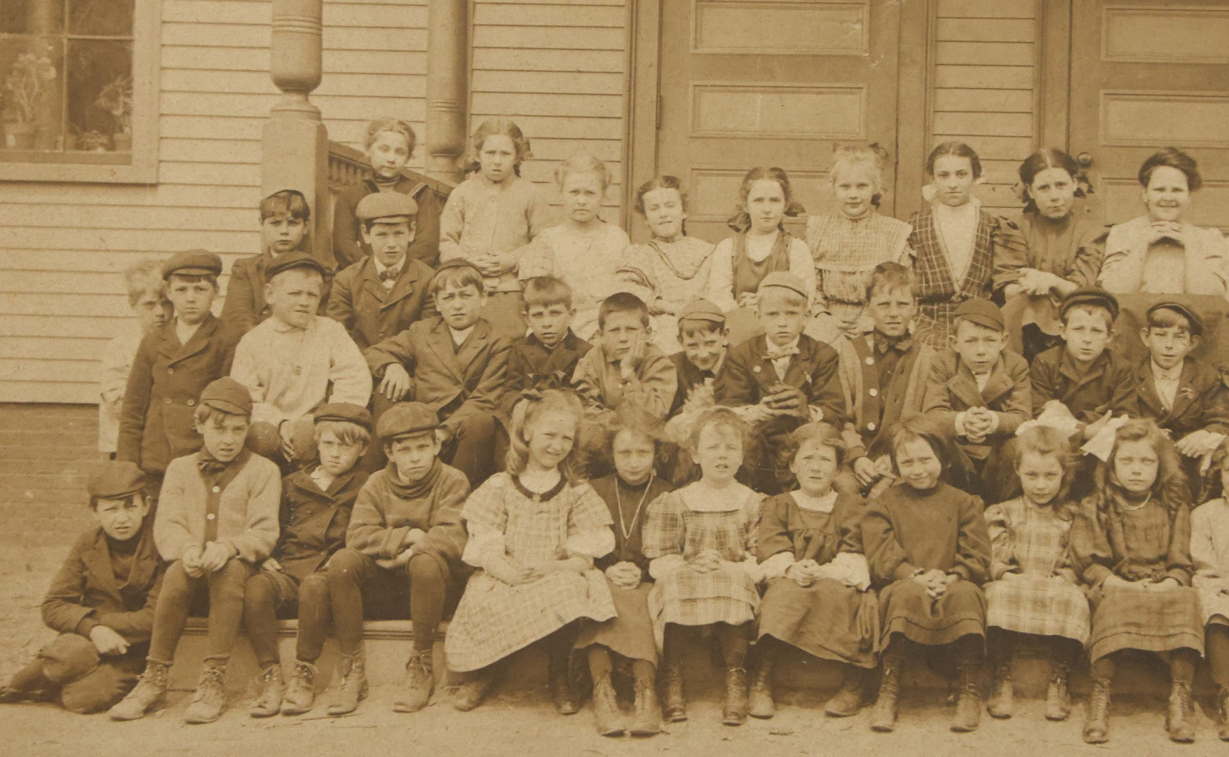 Lot 039 - Pair Of Antique Boarded Photographs Of School Children Outside Of Schoolhouse, Including Hall Place School, Exeter, New Hampshire