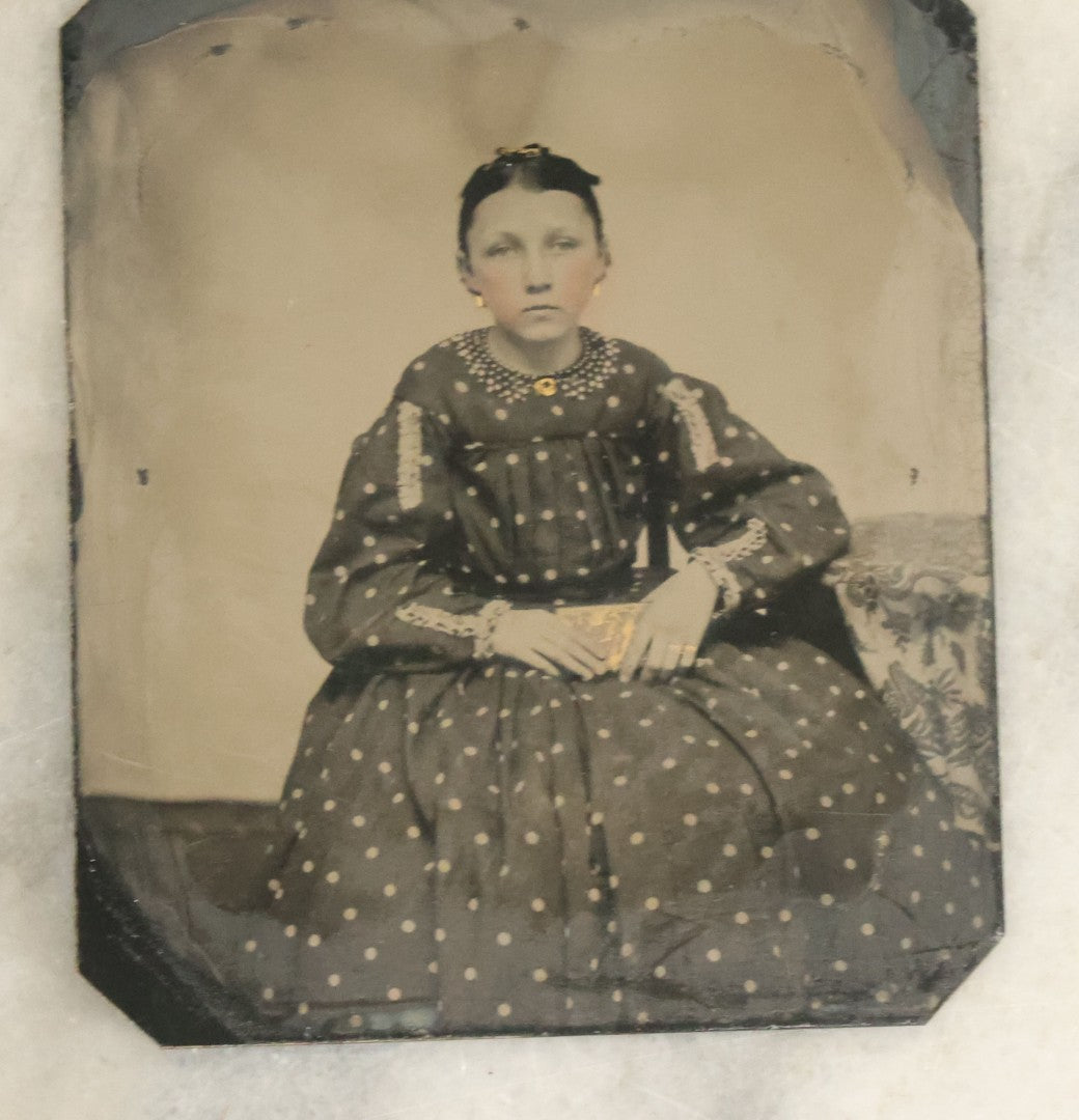 Lot 040 - Grouping Of Five Antique Tintype Photographs Of Women Posing With Books