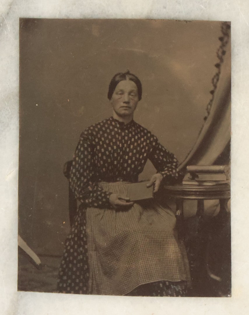 Lot 040 - Grouping Of Five Antique Tintype Photographs Of Women Posing With Books