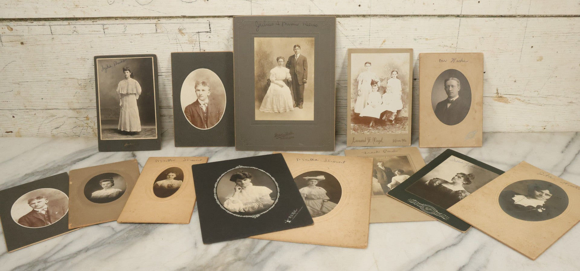 Lot 043 - Grouping Of Thirteen Antique Boarded And Cabinet Card Photographs Of Men, Women And Children, Some With Identifications, Mostly Out Of Wisconsin