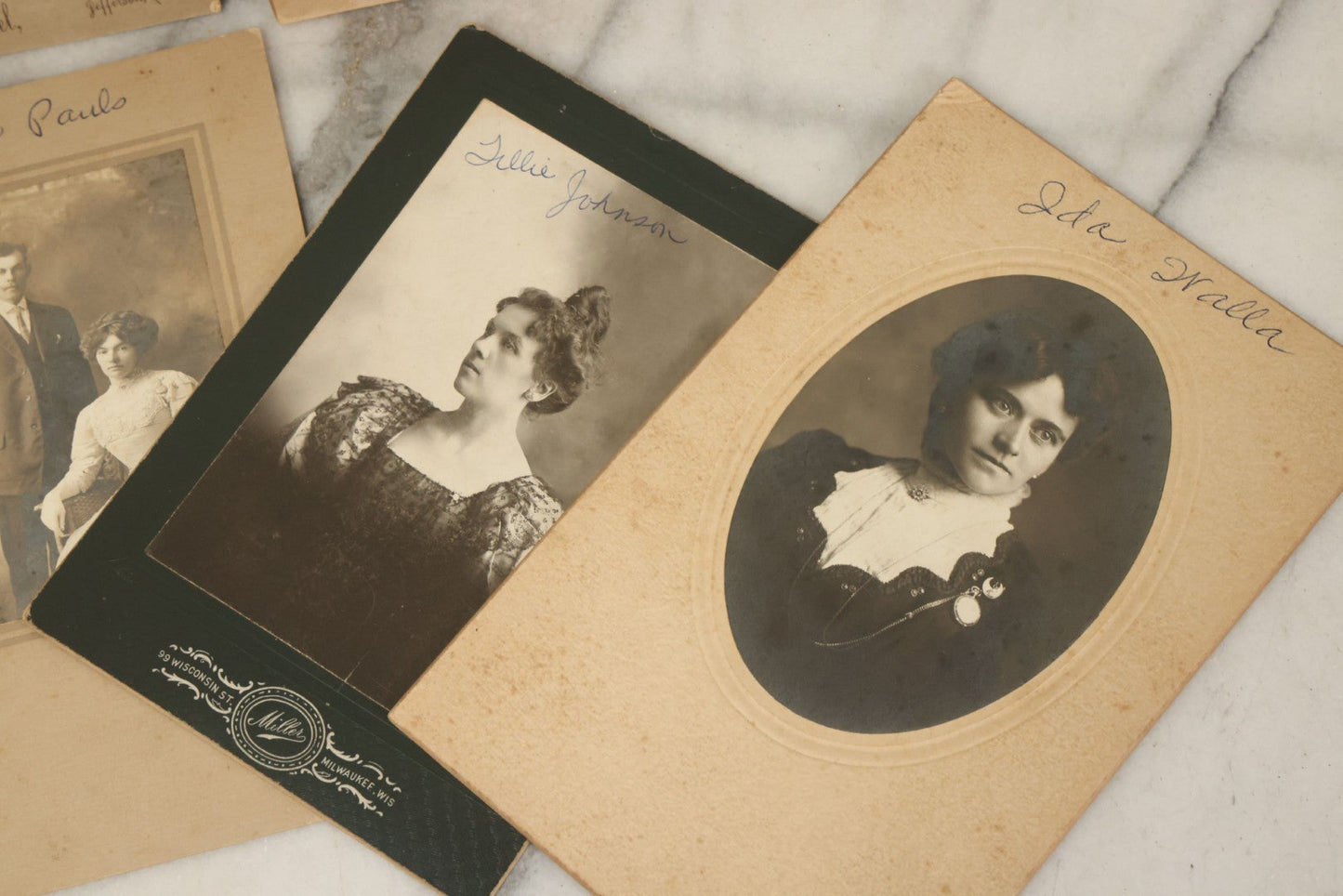 Lot 043 - Grouping Of Thirteen Antique Boarded And Cabinet Card Photographs Of Men, Women And Children, Some With Identifications, Mostly Out Of Wisconsin