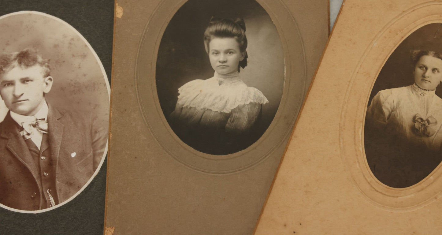 Lot 043 - Grouping Of Thirteen Antique Boarded And Cabinet Card Photographs Of Men, Women And Children, Some With Identifications, Mostly Out Of Wisconsin