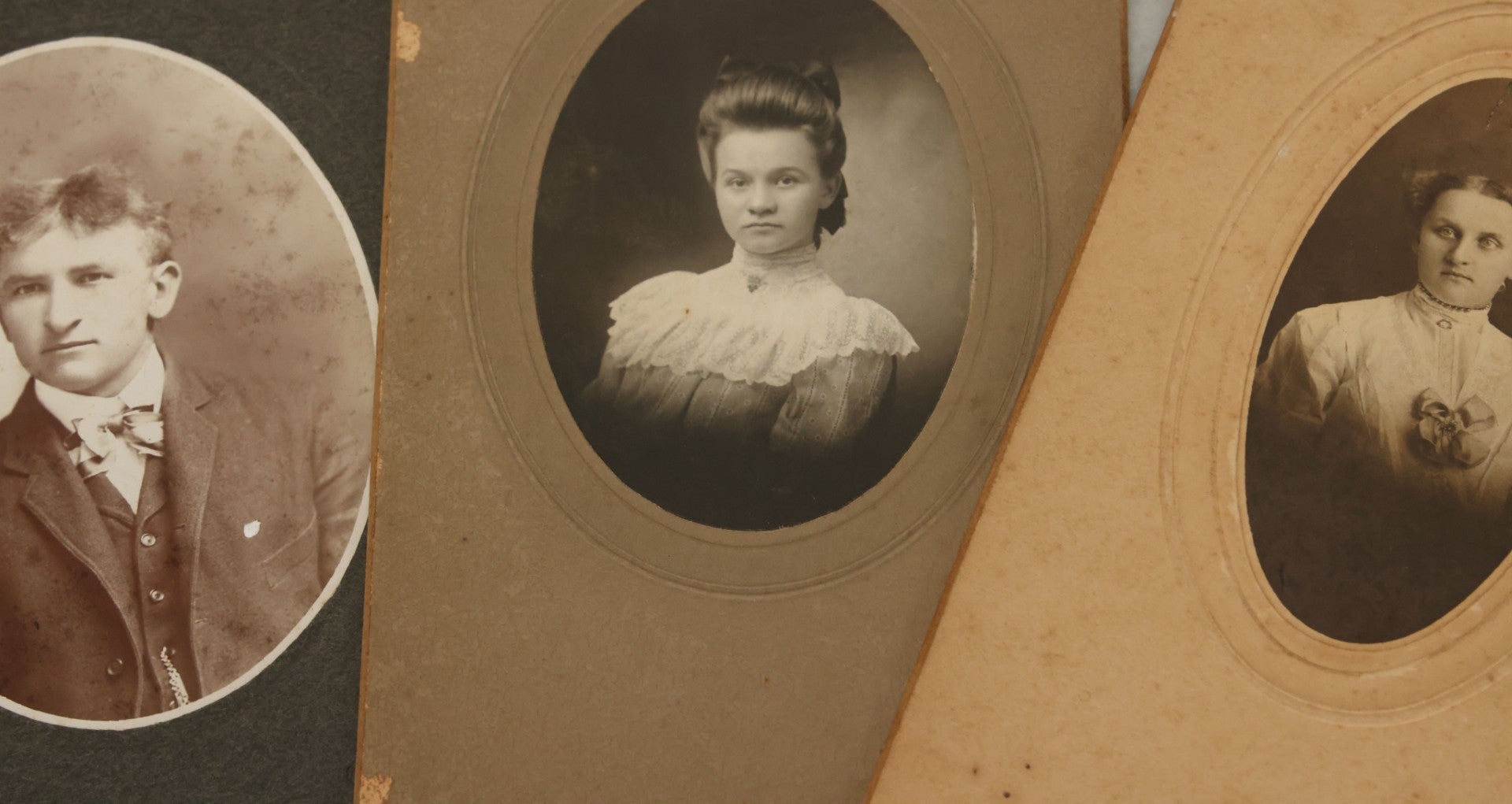 Lot 043 - Grouping Of Thirteen Antique Boarded And Cabinet Card Photographs Of Men, Women And Children, Some With Identifications, Mostly Out Of Wisconsin