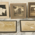 Lot 044 - Grouping Of Five Antique Boarded Photographs Including Worker Posing With Machinery, Exterior Of House, Women Standing By Tree, Horse-Drawn Carriage, And Baby