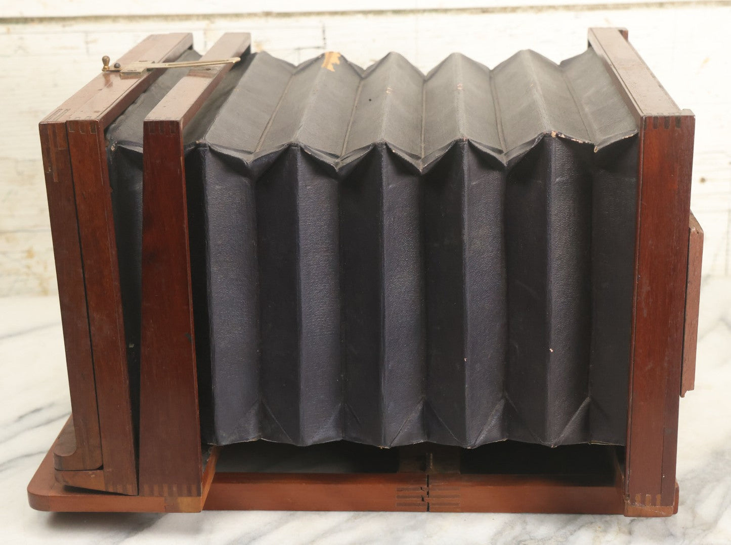Lot 001 - Antique Wooden Camera By American Optical Company, Scovill Manufacturing Company, Proprietors, With New York, With Lens (Does Not Fit Camera) And Case From M.B. Loughman Photographic Apparatus, Boston - See Condition Notes