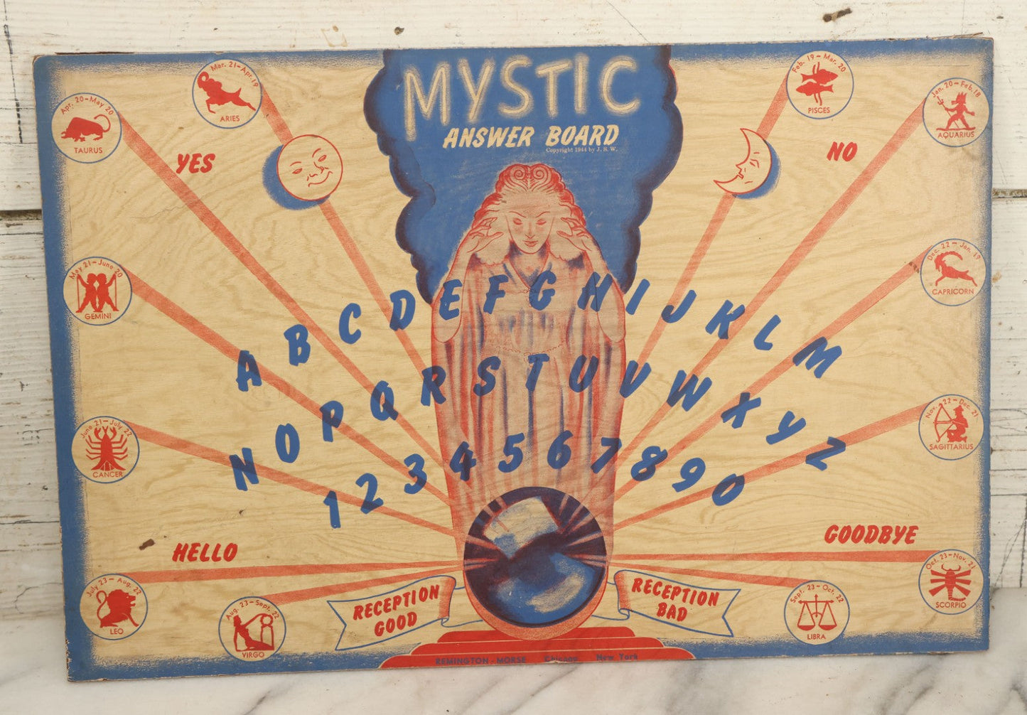 Lot 004 - Vintage Mystic Answer Board Ouija Talking Spirit Board, Copyright 1944 By J.S.W., Remington-Morse, Chicago & New York