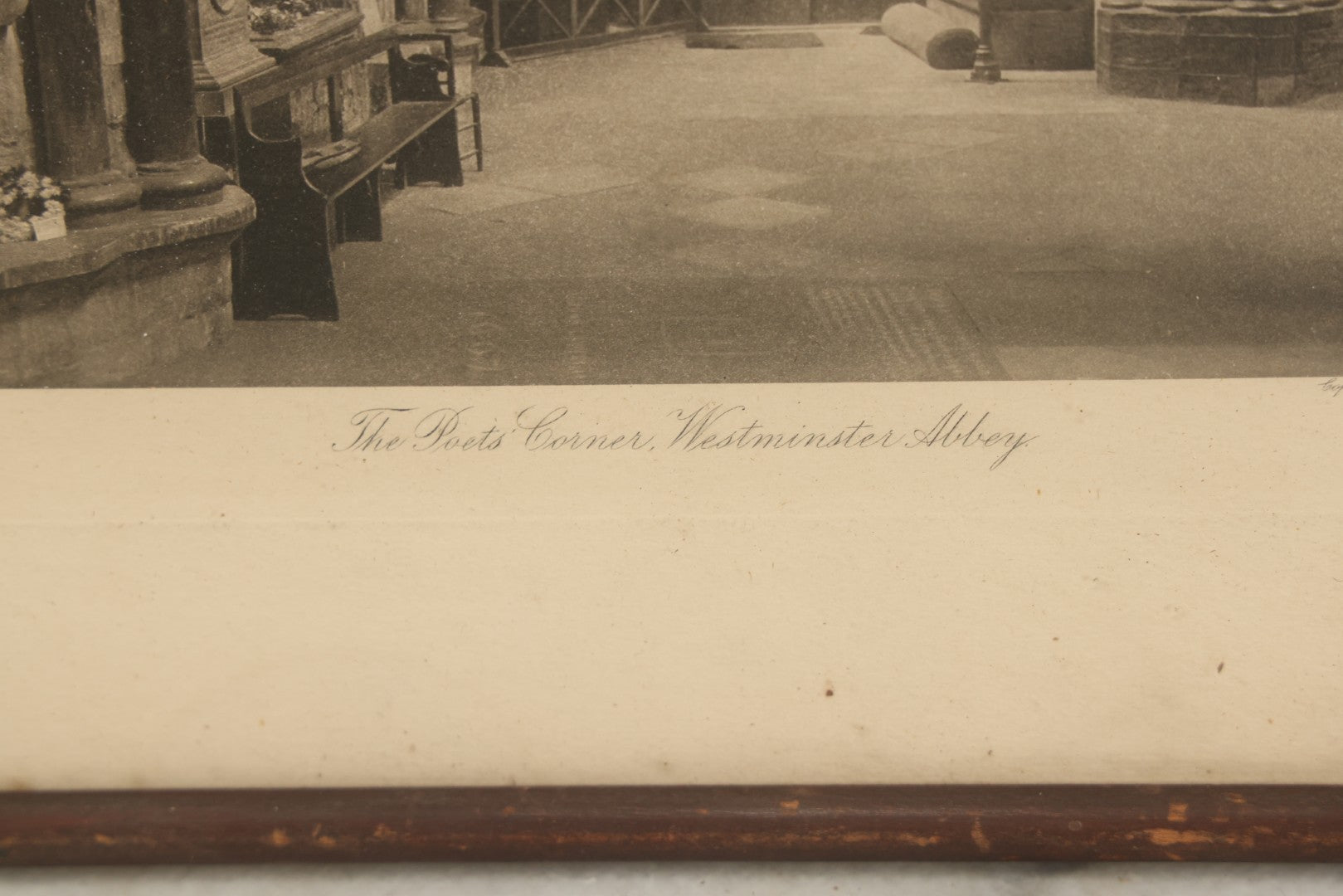 Lot 091 - Antique Framed Photographic Print, The Poet's Corner, Westminster Abbey, London, England, Copyright 1900 By A.W. Elson & Co., Boston, Overall Dimensions 12-1/2" x 9-1/2"