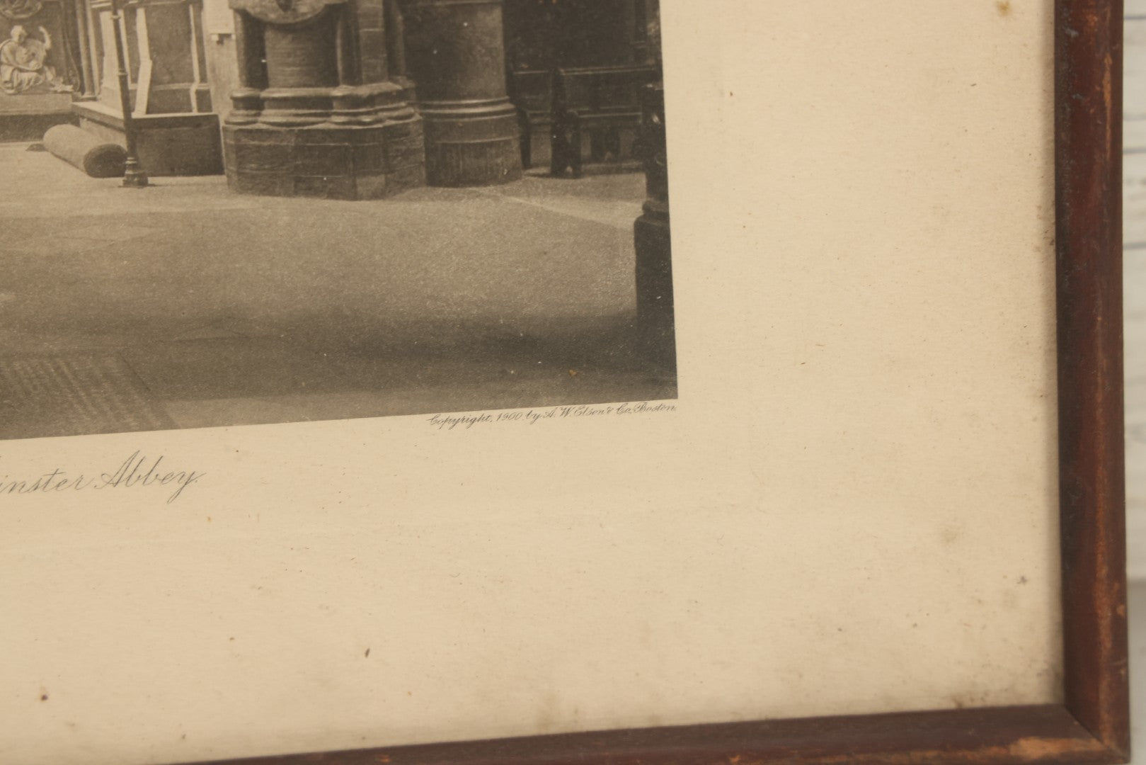 Lot 091 - Antique Framed Photographic Print, The Poet's Corner, Westminster Abbey, London, England, Copyright 1900 By A.W. Elson & Co., Boston, Overall Dimensions 12-1/2" x 9-1/2"