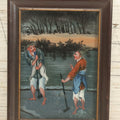 Lot 093 - Antique Small Size Asian Export Reverse Painting On Glass Of Two Peasants, Workers, In Frame, Overall Dimensions 4" x 5-1/4"