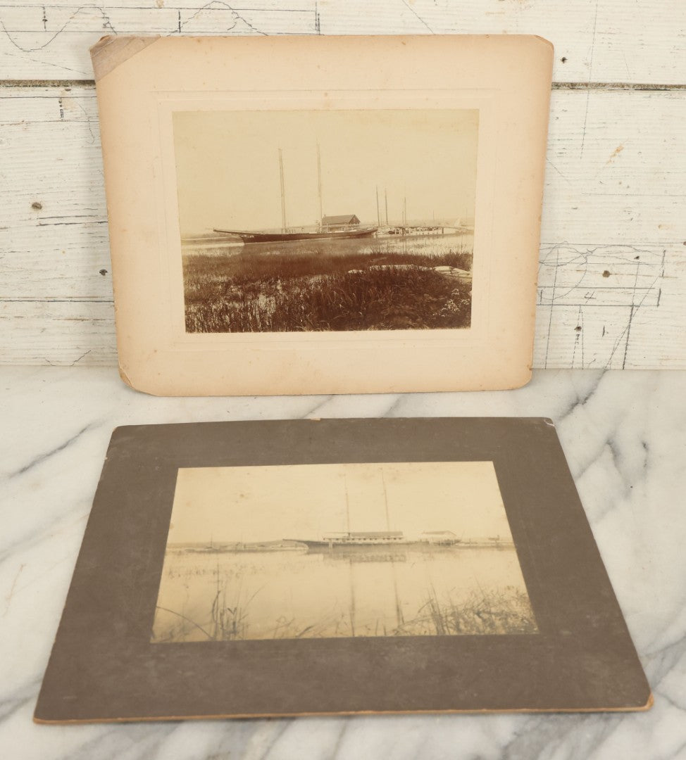 Lot 099 - Pair Of Antique Boarded Photographs Of  19th Century Wooden Yacht Schooner "Dauntless," Photographed In Essex Connecticut, Circa 1905