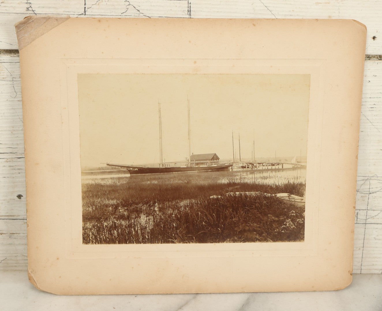 Lot 099 - Pair Of Antique Boarded Photographs Of  19th Century Wooden Yacht Schooner "Dauntless," Photographed In Essex Connecticut, Circa 1905