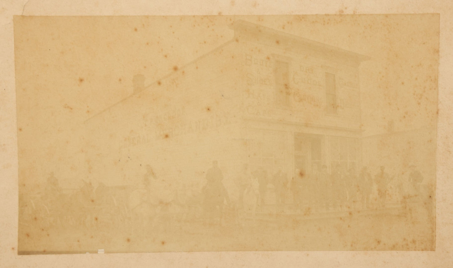 Lot 102 - Pair Of Antique Boarded Occupational Photographs Including Man And Two Women In Office With Book Press, Typewriter, And Faded Photo Of People Posing Outside Of General Store