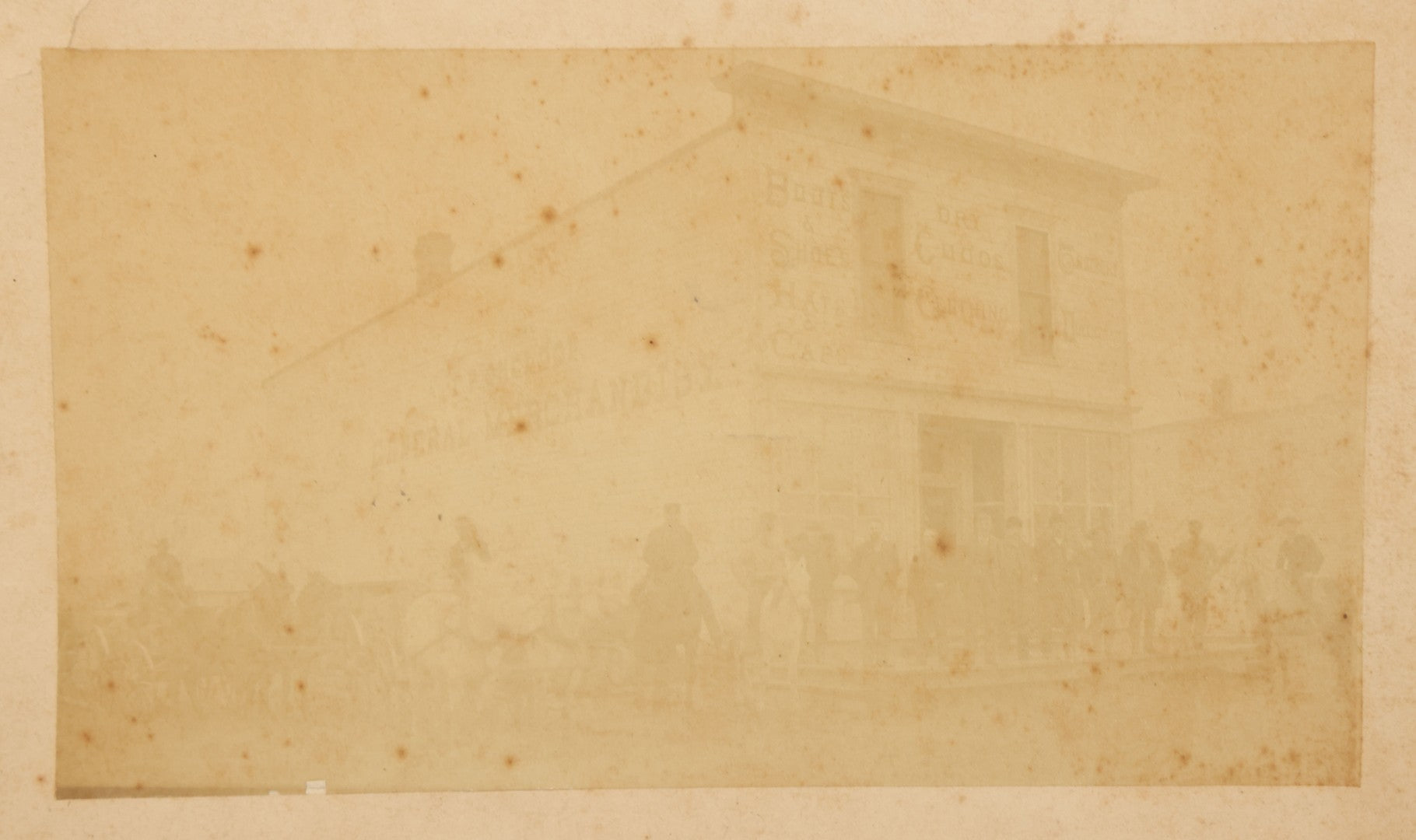 Lot 102 - Pair Of Antique Boarded Occupational Photographs Including Man And Two Women In Office With Book Press, Typewriter, And Faded Photo Of People Posing Outside Of General Store
