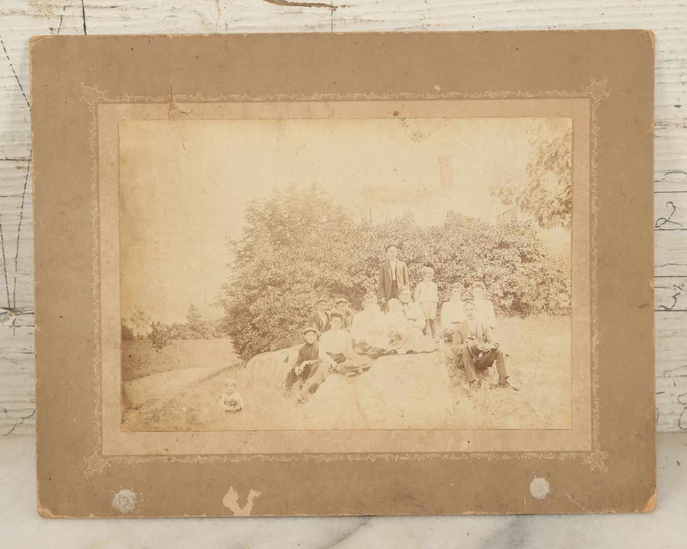 Lot 103 - Grouping Of Three Antique Boarded Photographs Including School Children With Diplomas, Grouping Outdoors In Gardiner, Maine, And Class Of School Children In Front Of Brick Wall