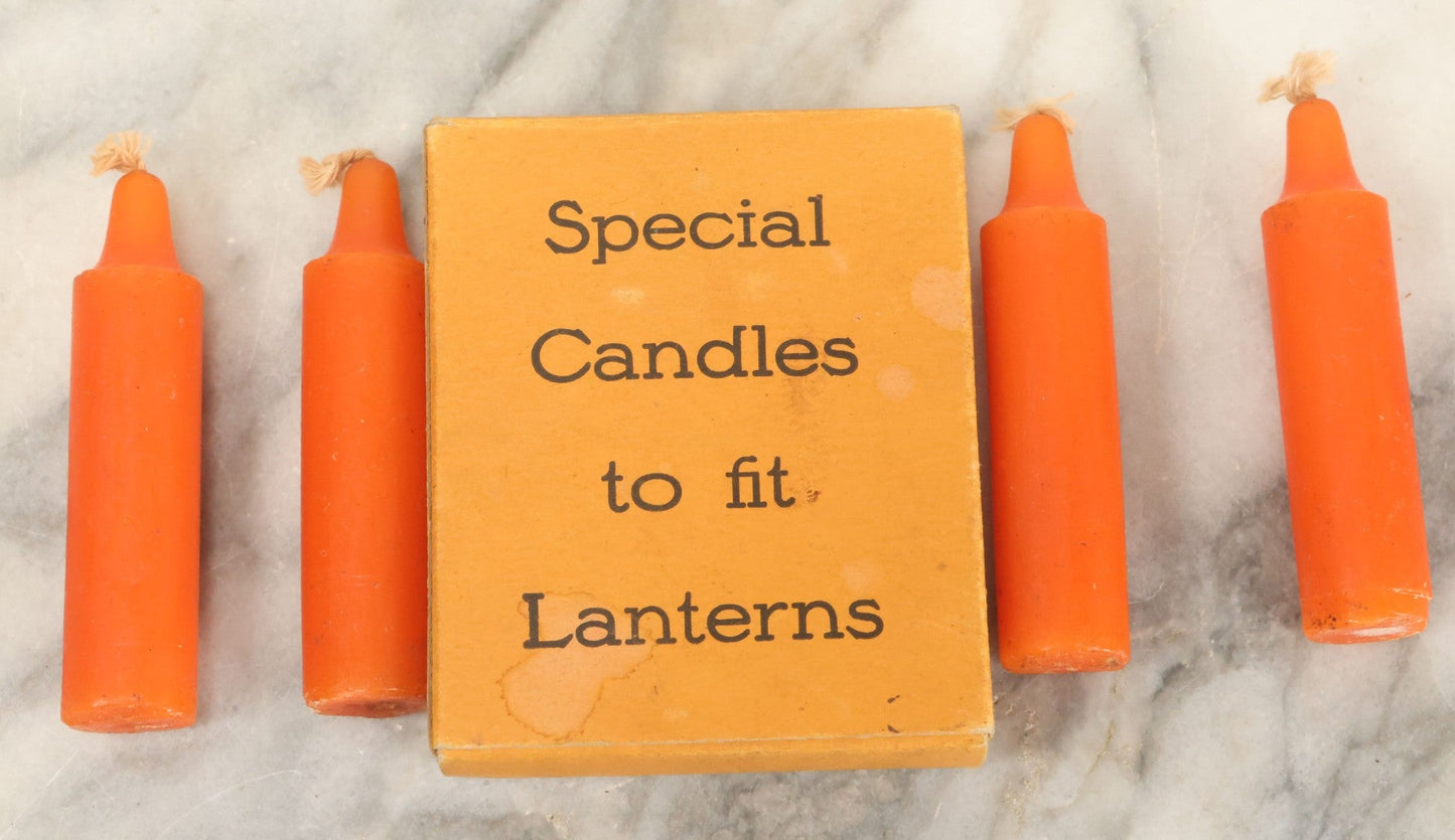 Lot 109 - Vintage Box Of Orange Halloween Candles, Quantity Four, With Witch Graphic On Box, "Special Candles To Fit Lanterns"