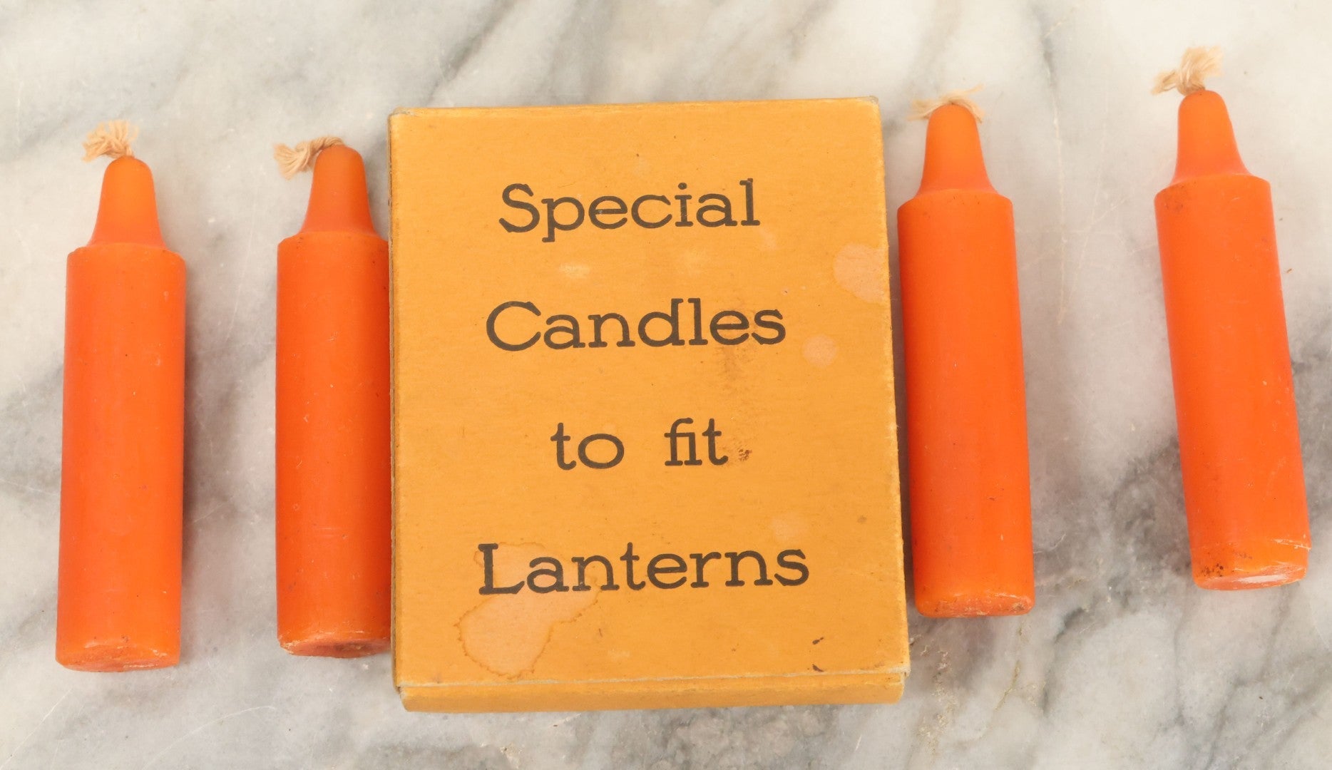 Lot 109 - Vintage Box Of Orange Halloween Candles, Quantity Four, With Witch Graphic On Box, "Special Candles To Fit Lanterns"
