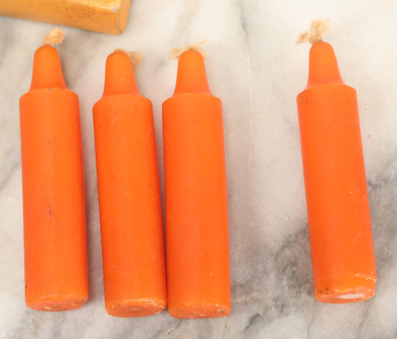 Lot 109 - Vintage Box Of Orange Halloween Candles, Quantity Four, With Witch Graphic On Box, "Special Candles To Fit Lanterns"