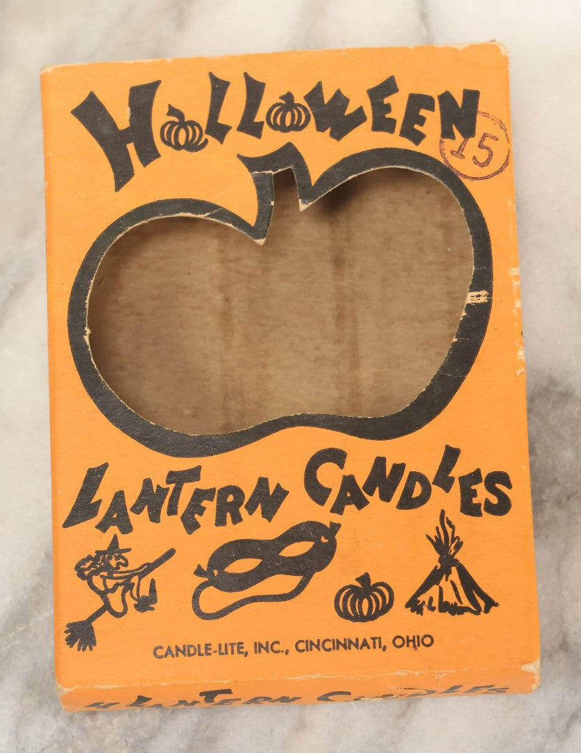 Lot 110 - Vintage Box Of Orange Halloween Candles, Quantity Three (One Missing), "Lantern Candles" With Pumpkin Cut Out Box Design, By Candle-Lite Inc., Cincinnati, Ohio