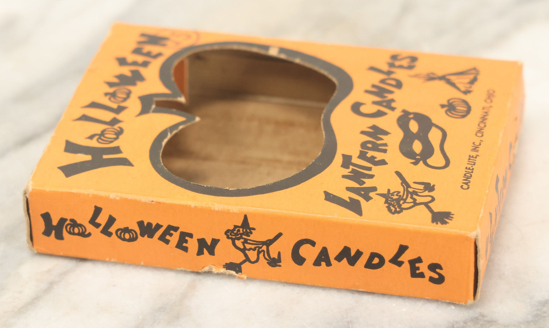 Lot 110 - Vintage Box Of Orange Halloween Candles, Quantity Three (One Missing), "Lantern Candles" With Pumpkin Cut Out Box Design, By Candle-Lite Inc., Cincinnati, Ohio