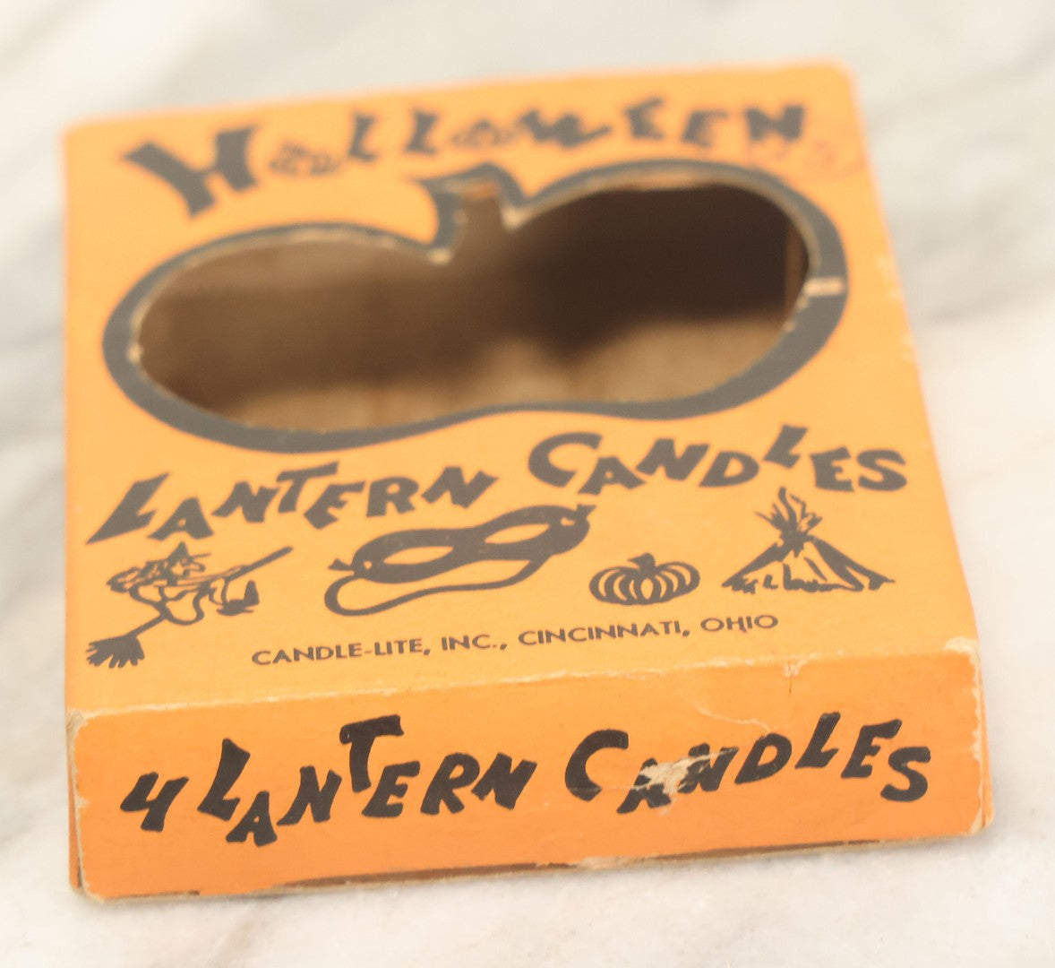 Lot 110 - Vintage Box Of Orange Halloween Candles, Quantity Three (One Missing), "Lantern Candles" With Pumpkin Cut Out Box Design, By Candle-Lite Inc., Cincinnati, Ohio