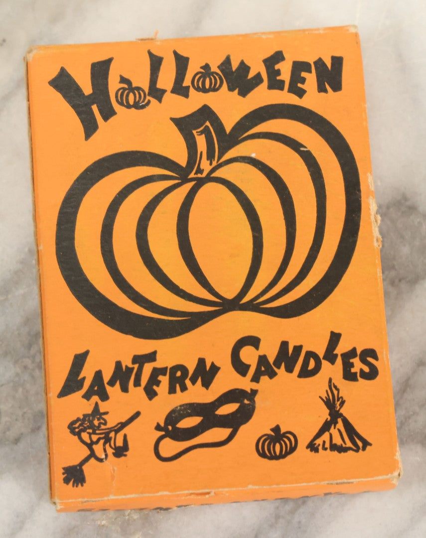 Lot 110 - Vintage Box Of Orange Halloween Candles, Quantity Three (One Missing), "Lantern Candles" With Pumpkin Cut Out Box Design, By Candle-Lite Inc., Cincinnati, Ohio