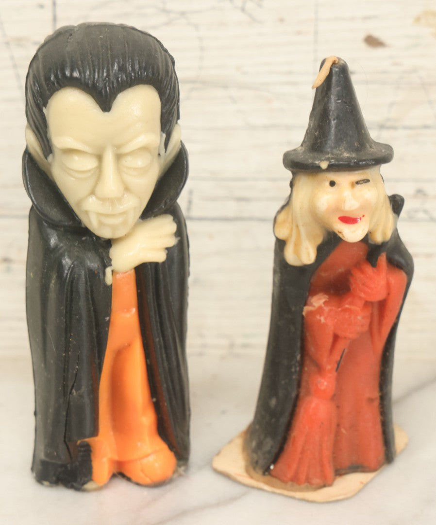 Lot 111 - Pair Of Vintage Halloween Wax Candle Figures Including Witch And Dracula, 5-3/8" And 5-3/4" Height Respectively