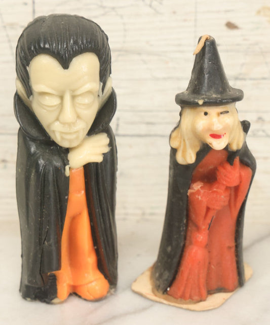 Lot 111 - Pair Of Vintage Halloween Wax Candle Figures Including Witch And Dracula, 5-3/8" And 5-3/4" Height Respectively