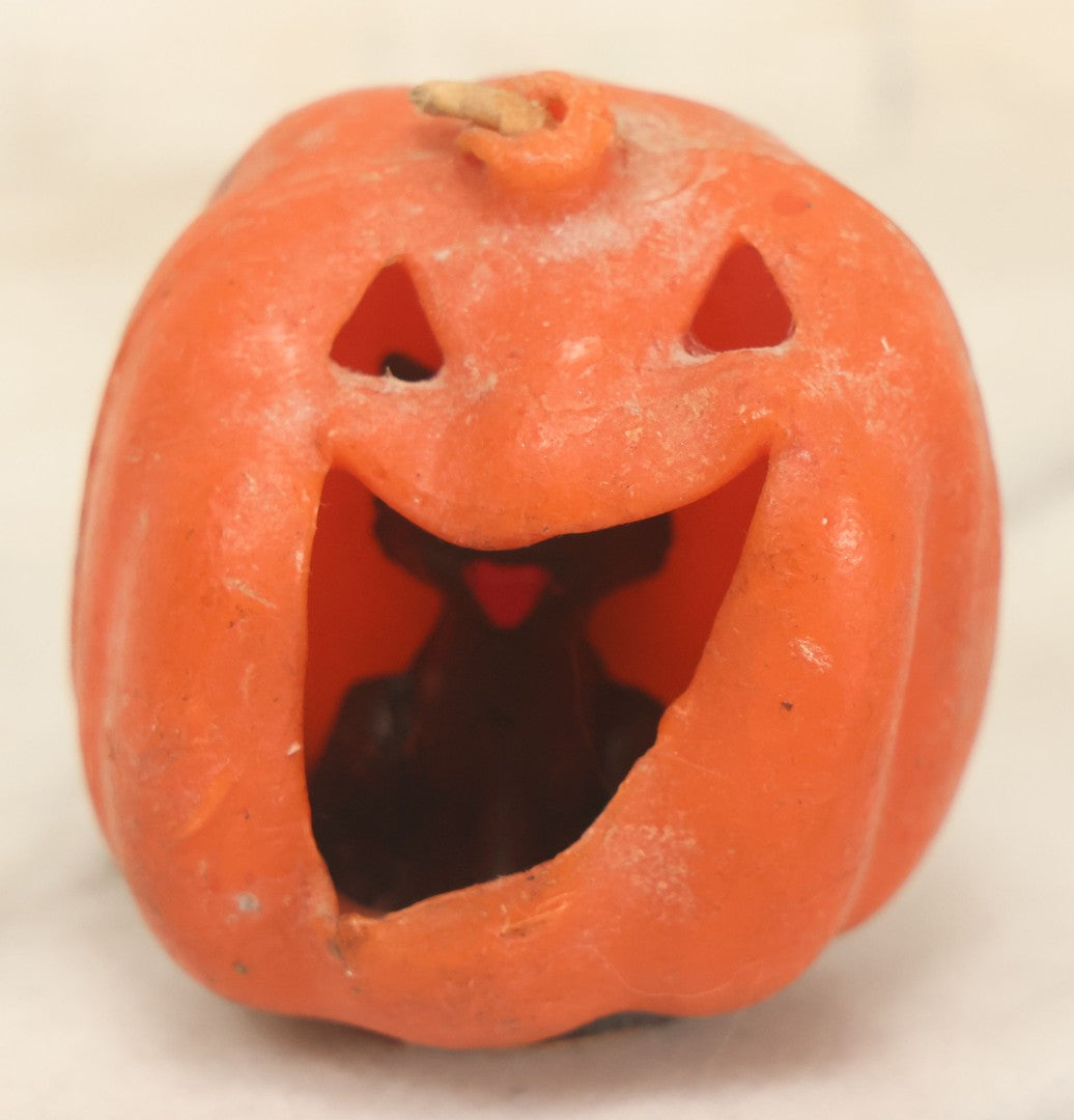Lot 112 - Grouping Of Five Vintage Halloween Wax Candle Figures, Pumpkin Jack-O-Lantern J.O.L. Candles, Including Pumpkins With Black Cats In Mouths, By Gurley Novelty Co., Buffalo, New York