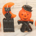 Lot 113 - Grouping Of Four Vintage Halloween Wax Candle Figures, Including Cat In Front Of Moon On Fence, Pumpkin Man, Both By Gurley Novelty Co., Buffalo, New York, And Remnants Of Two Other Pumpkin Candles
