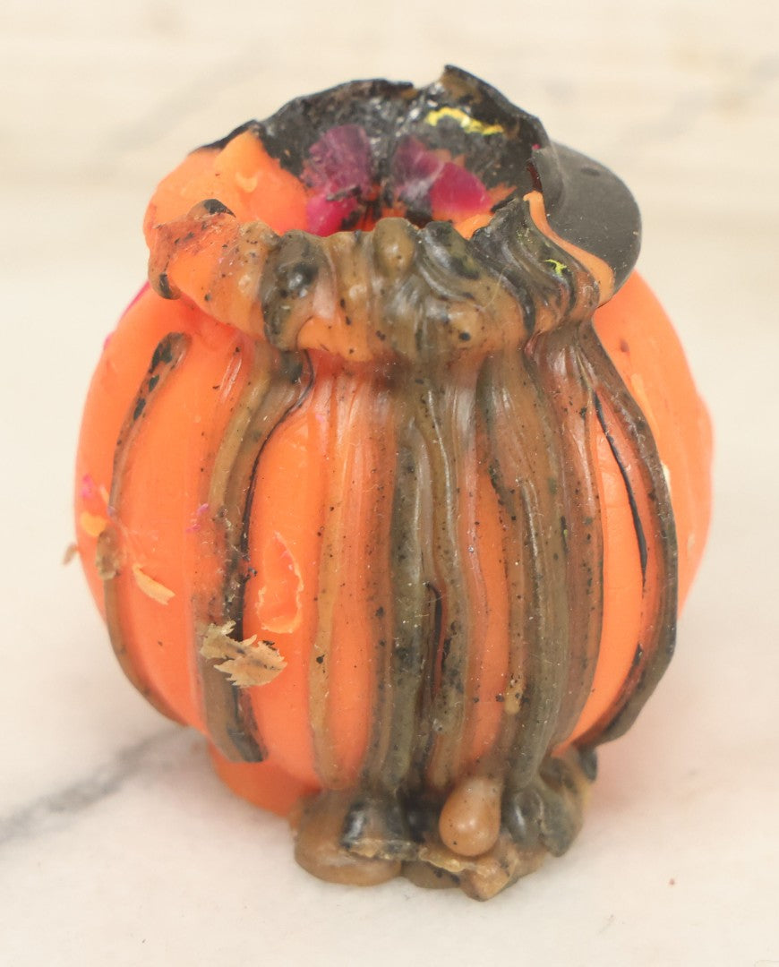 Lot 113 - Grouping Of Four Vintage Halloween Wax Candle Figures, Including Cat In Front Of Moon On Fence, Pumpkin Man, Both By Gurley Novelty Co., Buffalo, New York, And Remnants Of Two Other Pumpkin Candles